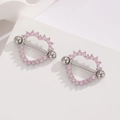 18K gold plated stainless steel heart nipple rings with pink zircon inlays on white stand - Silver Pink
