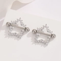 Star-shaped 18K gold plated stainless steel nipple ring set with sparkling zircons - Silver
