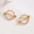 18K gold-plated stainless steel nipple rings with pink cubic zirconia stones - Gold Pink