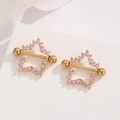 Star-shaped nipple rings in 18K gold stainless steel with pink zircon stone inlay - Gold Pink