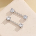 Pair of barbell nipple rings with round cubic zirconia in silver stainless steel - Silver