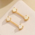 18K gold-plated stainless steel nipple rings with heart-shaped white opal inlay - Yellow