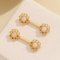 Elegant gold-plated stainless steel sunflower nipple rings with opal center stones - Beige