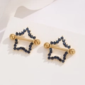 Detailed view of 18K gold plated stainless steel star nipple ring with blue zircon stones - Gold Blue