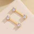 Polished gold-plated stainless steel nipple rings set with round clear cubic zirconia - Gold