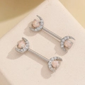 Pair of crescent moon nipple rings with pink opal and white cubic zirconia accents - Orange (Moon Shape)
