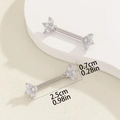 Detailed size view of silver flower nipple rings with marquise zircons and 2.5cm bars - Four-Leaf Clover Flower