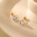 Detailed close-up of 18K gold-plated stainless steel stud earrings with round cubic zirconia - 4mm Zirconia / Gold