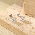 Detail of silver stainless steel stud earrings with round zircon and ball screw back - 4mm Zirconia / Silver