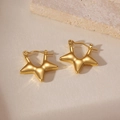 Dettaglio orecchini a cerchio a stella in acciaio inossidabile placcato oro 18k - Stile Cerchi a Stella Lucidi a Specchio (5960750932863) / Oro
