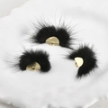 Three black faux fur fan-shaped pendants with golden metal bases for DIY jewelry making - 4#Black(25-30mm)