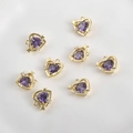 Detailed view of 14k gold-plated heart charms with purple cubic zirconia for DIY jewelry - Style 5 Purple Zircon Heart (14k Gold)