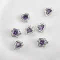 Close-up of purple heart charms with silver star details and cubic zirconia for DIY jewelry - Style 6 Purple Zircon Heart (Silver)
