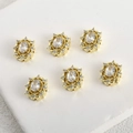 Detail of 14k gold-plated floral oval charms with cubic zirconia for DIY jewelry making - Oval Spacer Bead (Gold)