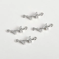 Detail of four silver leafy connector pendants with cubic zirconia for jewelry making - 4# Tree Branch Leaf Connector Silver Tone / 19.4*6.2mm