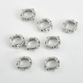 Detailed view of vintage silver hollow square beads with green stones for DIY jewelry making - Approx 11.3mm Hole 0.8mm / White Gold