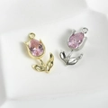 Close-up of gold and silver tulip charms with pink pear-cut zircon for DIY jewelry - 3# Pink Zirconia Tulip 14k Gold