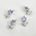 Detailed view of silver tulip pendant with purple teardrop crystals for DIY jewelry making - 6# Purple Zirconia Tulip White Gold