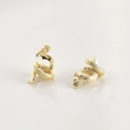 Pair of 14k gold-plated snake earrings with sparkling crystal accents and scale textures - 14K Gold