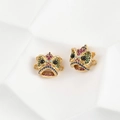 Detalle del colgante de cabeza de león bañado en oro 18k con pedrería de colores pavé - Cabeza de Danza del León Suspensión Doble Horizontal / 14.4*15.9mm