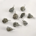 Detailed view of nine hand-wrapped natural raw stone pendants with silver wire loops - Handmade Wire Wrap Style / Labradorite (Random)