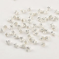 Detail of silver textured crimp bead covers with loops for jewelry making and DIY crafts - Thick Silver Bud Bead (A1-165) / 4mm