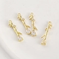 Macro detail of 14k gold plated bamboo pendants with teardrop zircon and pavé accents - 3# Bamboo Leaf Long Bar 14k