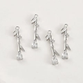Detailed view of silver bamboo-style pendants with zircons for jewelry making - 4# Bamboo Leaf Long Bar White Gold
