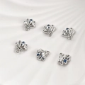 Set of six silver scallop shell charms with blue zircon stones for DIY jewelry making - White Gold Shell (10*10mm)