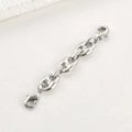 Close-up of silver pig nose chain extender with lobster clasps for DIY jewelry making - White K Pig Nose Chain Double Clasp (Approx 50*7.6mm)