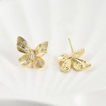 Gouden vlinder oorknopjes met marquise zirkonia en kleine accenten van zirkonia - Goud