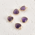 Detailed view of five faceted purple crystal heart pendants with gold plated borders - 7# Amethyst Heart / Approx 13.6*11.2mm