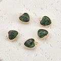 Macro detail of heart-shaped natural crystal pendants with gold edges and green textures - 9# Flower Green Jade Heart / Approx 13.6*11.2mm