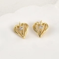 Close-up of 14k gold plated heart pendants with sparkling cubic zirconia stone center - Heart Style (A1-225) / Approx 17.6*15.5mm / 14k Gold Color
