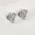 Detailed view of 14k gold-plated heart pendant with zircon inlay and hollow design - Heart Style (A1-225) / Approx 17.6*15.5mm / White K Silver