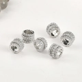 Set di 6 distanziatori in placcato oro 14k con micro-pavé di cristalli per gioielli - Perlina distanziatrice a foro grande filettata oro bianco (circa 7.5*10.4mm) / Argento
