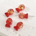 Macro shot of red handmade fish glass beads with gold foil for DIY jewelry making - Red Foil Fish (6#)