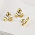 Elegant 14k gold plated three-petal flower stud earrings with square zircon stone - Three-leaf Flower Stud Style (新品A1-234) / Gold