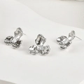 Macro shot of silver clover flower stud earrings with square zircon stone settings - Three-leaf Flower Stud Style (新品A1-234) / Silver