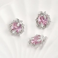 Detailansicht ovaler Anhänger mit rosa Zirkonia und Blattdekor für DIY-Schmuckherstellung - Weiß K Silber Überzogene Pinker Zirkon Oval (Ca. 19.7x16mm)