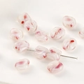 Irregular cream-colored glass beads with red swirl patterns for DIY jewelry making - Square / 5 Pieces / Pink White