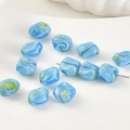 Blue rectangular glass charm bead with marbled swirl texture for DIY jewelry making - Square / 5 Pieces / Aqua