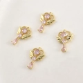 Detail of 14k gold plated angel wing heart pendants with pink stones for DIY jewelry - Angel Wing Heart / 14k Gold Color (Pink Zircon)