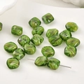 Close-up of green marble glaze square glass beads with threading hole on a metal pin - Square / 5 Pieces / Green