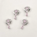 Detailed view of silver-plated angel wing crown pendants with pink teardrop crystals - Angel Wing Heart / Silver Color (Pink Zircon)