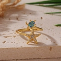 Anello aperto con stella marina e tartaruga placcato oro 18K con smalto e zirconi - Stile Tartaruga Stella Marina Rotante / Stella Marina Tartaruga Oro