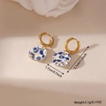 Blue and white porcelain dangle hoop earrings in 18K gold plated stainless steel - Blue And White Porcelain Blue Plate
