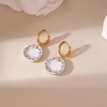 18K gold plated stainless steel hoop earrings with floral porcelain disk pendants - Blue And White Porcelain Pink Plate