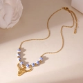 18K gold plated bull head necklace with blue and white porcelain beads for beach vacation - Bull Head (25WN024)