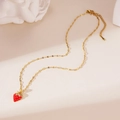 Elegant 18K gold plated necklace featuring a red strawberry pendant with zircon accents - Strawberry Necklace Style D (25WN034)